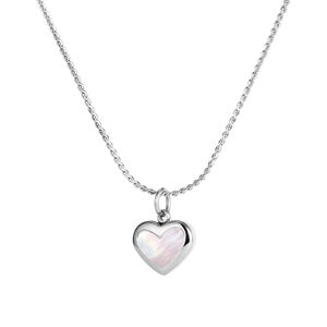 Oceľový náhrdelník, strieborná farba - jemná retiazka, prívesok srdce s dúhovými odleskami