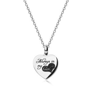 Oceľový náhrdelník, strieborná farba - prívesok srdce "Always in my heart" - navždy v mojom srdci