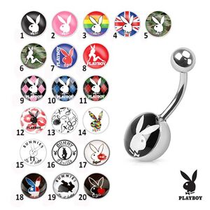Oceľový piercing do bruška, farebné obrázky zajačikov Playboy - Symbol: PB20