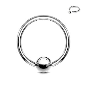 Oceľový piercing - krúžok a gulička striebornej farby, hrúbka 1,6 mm - Rozmer: 1,2 mm x 10 mm x 4 mm