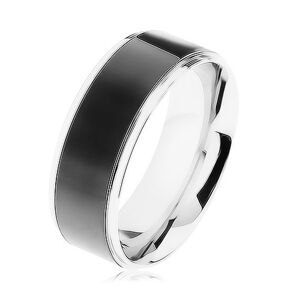 Oceľový prsteň, čierny pruh, lemy striebornej farby, vysoký lesk - Veľkosť: 62 mm