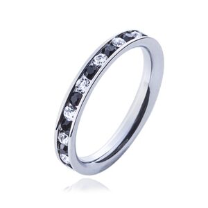 Oceľový prsteň - číre a čierne kamienky - Veľkosť: 58 mm