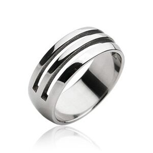 Oceľový prsteň - dva vyrezané pruhy - Veľkosť: 62 mm