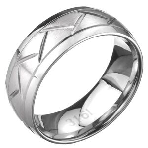 Oceľový prsteň - dve línie a cik-cak vzor, povrch striebornej farby - Veľkosť: 62 mm