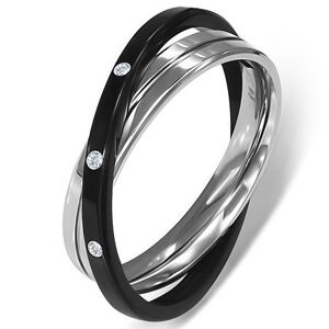 Oceľový prsteň - dvojitý, striebornej a čiernej farby - Veľkosť: 55 mm