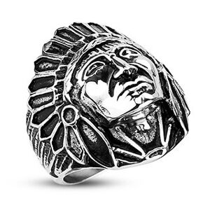 Oceľový prsteň- indián Apač, čierna patina - Veľkosť: 65 mm