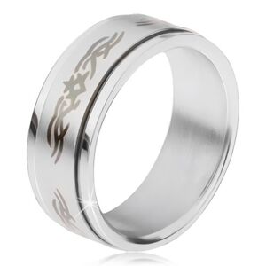 Oceľový prsteň, matná točiaca sa obruč s ornamentom - Veľkosť: 70 mm