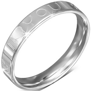 Oceľový prsteň - obrúčka, nápis I LOVE YOU, symbol ženy a muža - Veľkosť: 57 mm