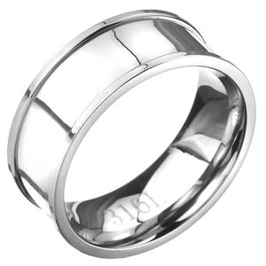 Oceľový prsteň - obrúčka striebornej farby s vyvýšeným lemom - Veľkosť: 60 mm