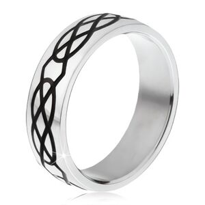 Oceľový prsteň - obrúčka striebornej farby, vzor zo sĺz a kosoštvorcov - Veľkosť: 65 mm