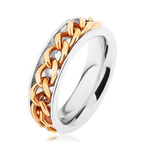 Oceľový prsteň, retiazka zlatej farby, zrkadlový lesk - Veľkosť: 64 mm