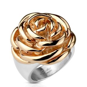 Oceľový prsteň - rozkvitnutý kvet ruže medenej farby - Veľkosť: 52 mm