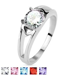 Oceľový prsteň s ozdobnými výrezmi a zirkónom - Veľkosť: 52 mm, Farba: Ružová