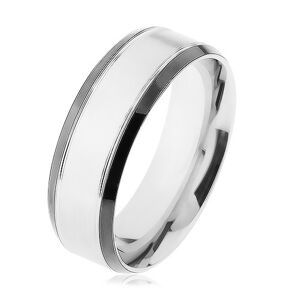 Oceľový prsteň, strieborná farba, lesklý lem čiernej farby - Veľkosť: 57 mm