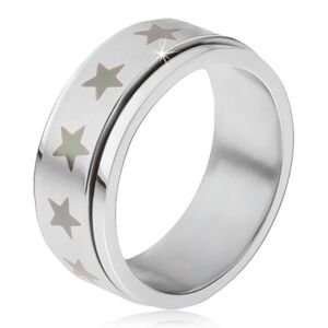 Oceľový prsteň - točiaca sa matná obruč, potlač šedých hviezd - Veľkosť: 70 mm