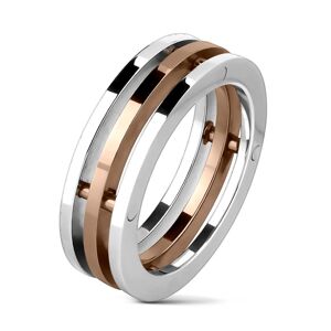 Oceľový prsteň - tri pruhy, stredový pás medenej farby - Veľkosť: 61 mm