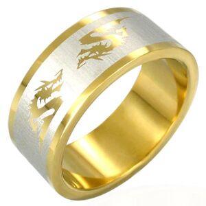 Oceľový prsteň v zlatej farbe čínsky drak - Veľkosť: 64 mm