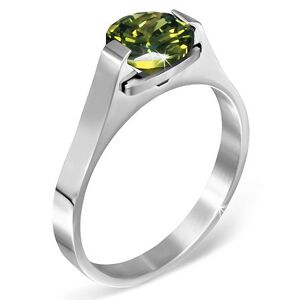 Oceľový prsteň - zelený mesačný kameň "Máj", postranné úchyty - Veľkosť: 62 mm