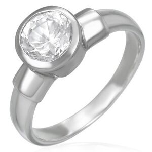 Oceľový snubný prsteň s veľkým zirkónovým očkom v kovovej objímke - Veľkosť: 60 mm