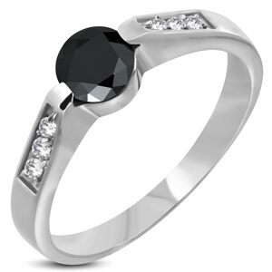 Oceľový zásnubný prsteň s čiernym očkom - Veľkosť: 60 mm