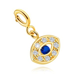 Odopínateľný zlatý 14K prívesok na náramok - Fatimské oko s modrým zirkónom, číre zirkóniky