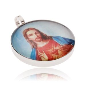 Okrúhly oceľový medailón, Ježiš v červeno-modrom rúchu