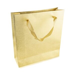Papierová darčeková taška - zlatá farba, lesklý mriežkovaný povrch