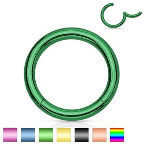 Piercing do nosa a ucha, oceľ 316L, jednoduchý lesklý krúžok, 1 mm - Hrúbka x priemer: 1 mm x 9 mm, Farba piercing: Zelená