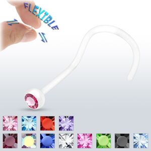 Piercing do nosa BioFlex - číry so zirkónom - Farba zirkónu: Ružová - P