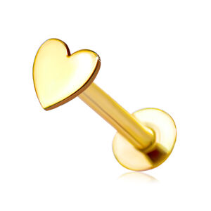 Piercing do pery a brady z 9K žltého zlata - ploché lesklé srdce