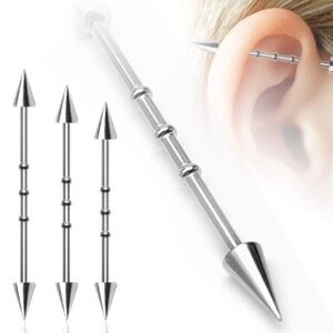 Piercing do ucha s troma malými obručami a hrotovým  zakončením - Dĺžka piercingu: 35 mm
