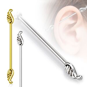Piercing do ucha z chirurgickej ocele - dlhšia činka ukončená krídlami, 1,6 mm - Farba piercing: Zlatá