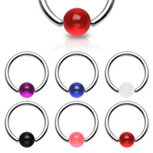 Piercing - krúžok, farebná UV gulička - Rozmer: 1,6 mm x 12 mm x 5x5 mm, Farba piercing: Čierna