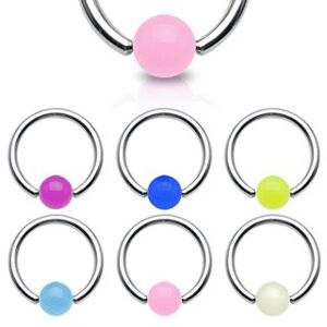Piercing - krúžok, žiariaca gulička - Rozmer: 1,6 mm x 14 mm x 5 mm, Farba piercing: Ružová