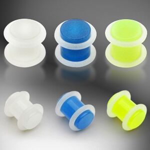 Plug do ucha UV žiarivý v tme, 2 O gumičky - Hrúbka: 8 mm, Farba piercing: Modrá