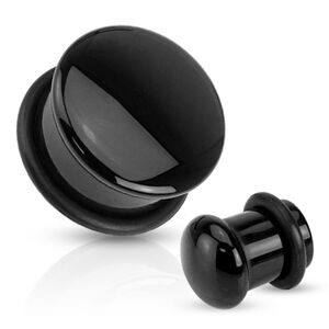 Plug do ucha z achátu v čiernej farbe, čierna gumička, rôzne veľkosti - Hrúbka: 16  mm