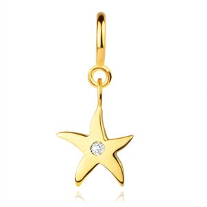 Prívesok na náramok z 9K zlata - hviezdica s čírym zirkónom, pérový krúžok