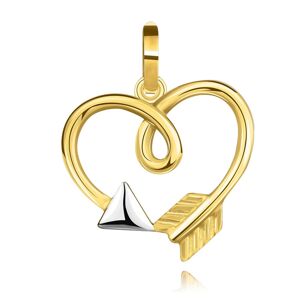 Prívesok v kombinovanom 14K zlate - obrys srdca so slučkou, Amorov šíp