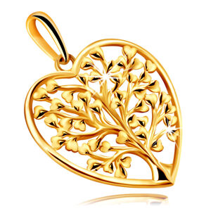 Prívesok v žltom zlate 585 - kontúra srdca s rozvetveným stromom života