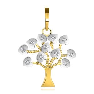 Prívesok z kombinovaného 14K zlata - strom života, číre zirkóny, vrúbky