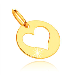 Prívesok zo žltého 9K zlata - lesklý kruh s výrezom srdca