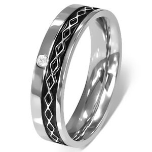 Prsteň z chirurgickej ocele - Keltský dizajn, číry zirkón - Veľkosť: 54 mm