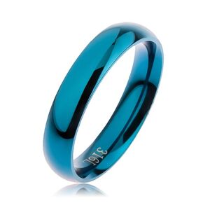 Prsteň z ocele 316L modrej farby, hladký zaoblený povrch bez vzoru, 4 mm - Veľkosť: 52 mm