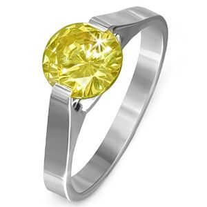 Prsteň z ocele - kameň v žltej farbe "November", postranné úchyty - Veľkosť: 57 mm