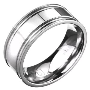 Prsteň z ocele - obrúčka striebornej farby s dvojitým vrúbkovaním  - Veľkosť: 65 mm
