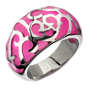 Prsteň z ocele - ružový s kovovou dekoráciou, srdiečko - Veľkosť: 52 mm
