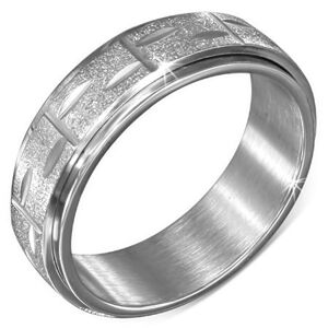 Prsteň z ocele striebornej farby - točiaca sa pieskovaná obruč s ryhami - Veľkosť: 58 mm