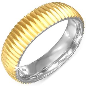 Prsteň zlatej farby z chirurgickej ocele - vrúbkovaný - Veľkosť: 60 mm
