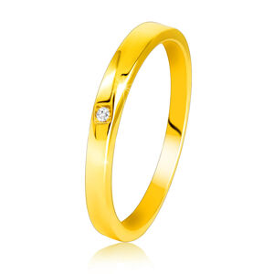Prsteň zo žltého 375 zlata - jemne skosené ramená, číry zirkón - Veľkosť: 52 mm