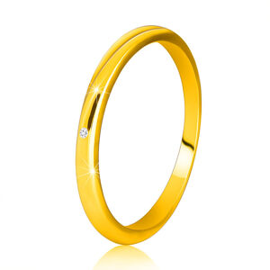 Prsteň zo žltého 9K zlata - tenké hladké ramená, číry zirkón - Veľkosť: 54 mm